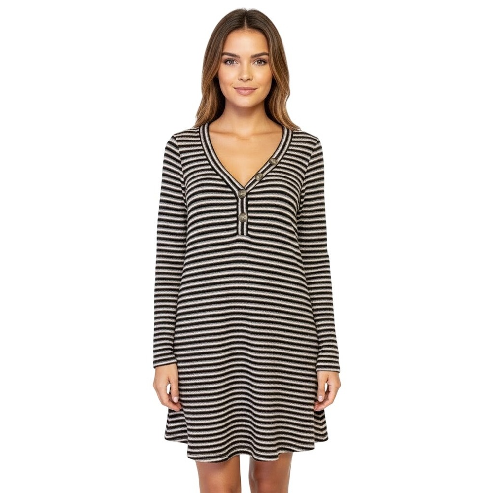 American Eagle Outfitters Mini Striped V-Neck Long Sleeve Dress Size S